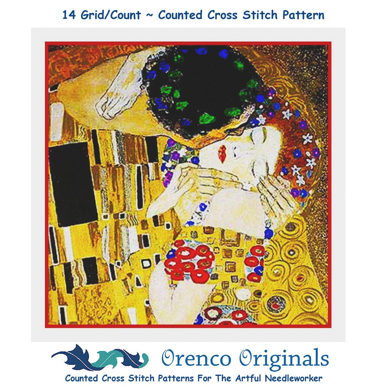 Art Nouveau Artist Gustav Klimt The Kiss detail Counted Cross Stitch Pattern
